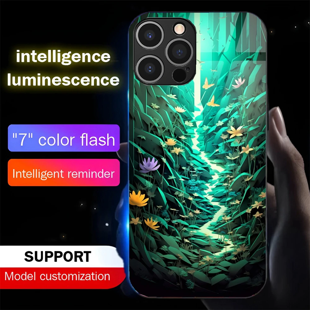 

Pretty Dreamy Forest LED Light Glow Luminous Phone Case Voice Controlled Shells For iPhone 16 E 15 14 13 12 11 Pro Max X XS XR