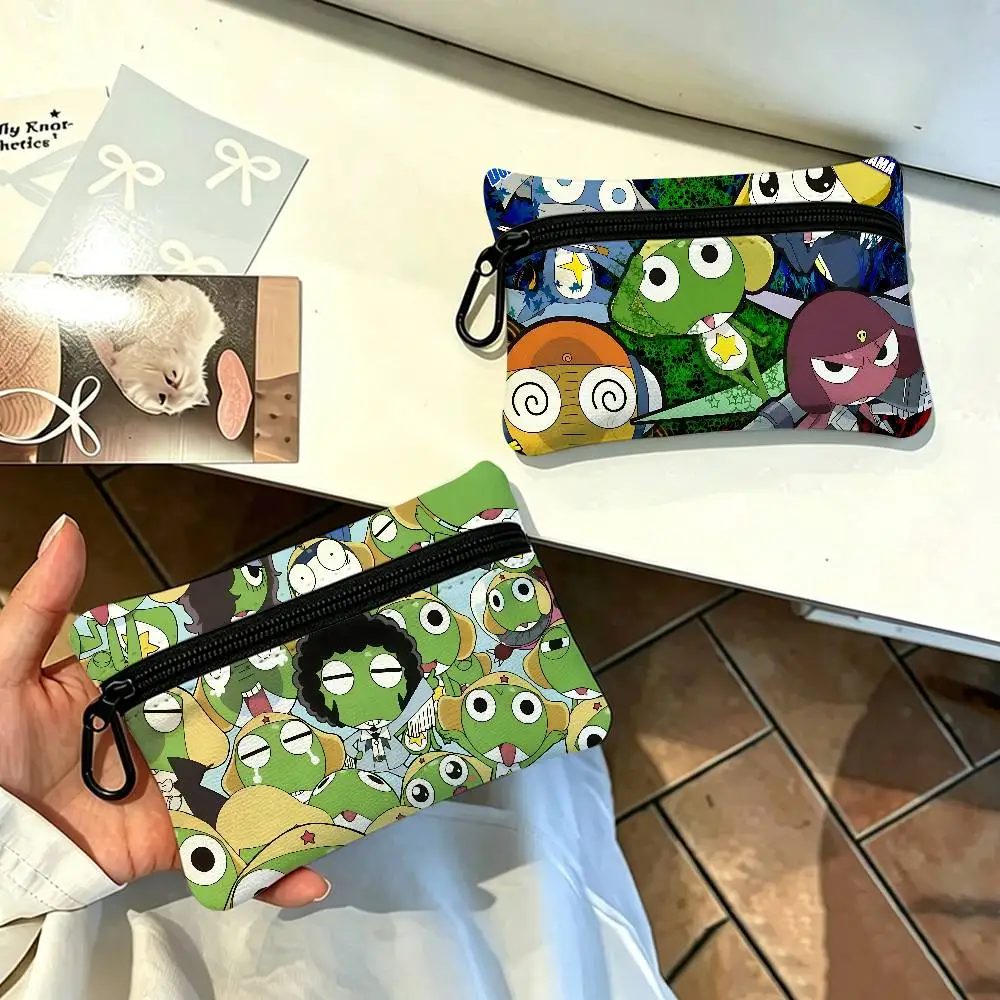 Anime Keroro Gunsou Frog Mini Hanging Oxford Cloth Coin Bag Durable Zipper Key Card Pouch With Carabiner
