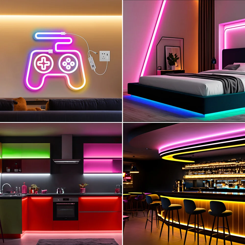 5V Bluetooth USB RGB CCT LED Neon Strip Light 5050 2835 2 in 1 24key Remote Control WS2812B RGBCCT Kit 108LEDs/m IP67 Flex Decor