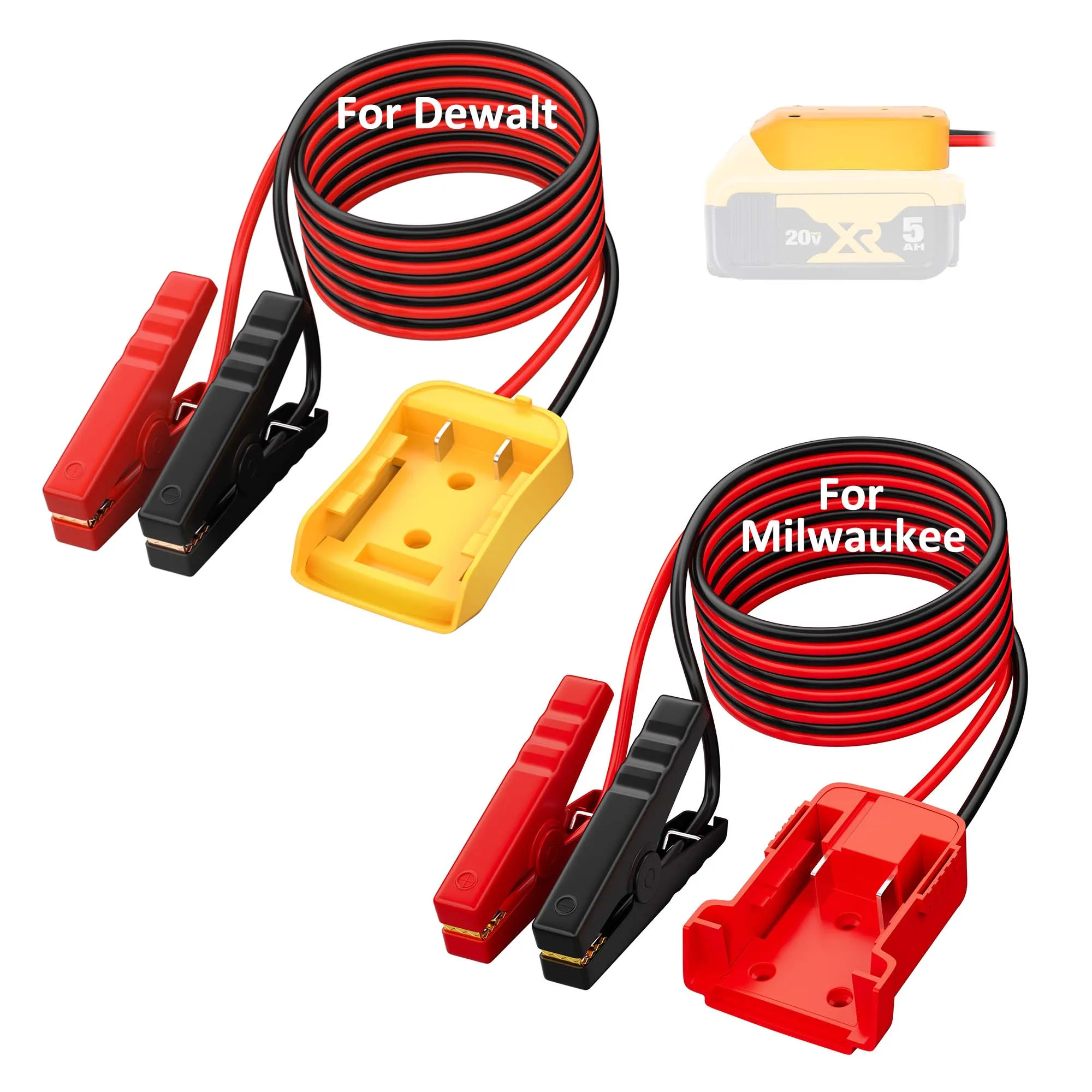 

6FT Jumper Cable Clamps with Power Wheel Battery Adapter For Dewalt Milwaukee 20V Battery Jumper Starter for Car Jump Starting
