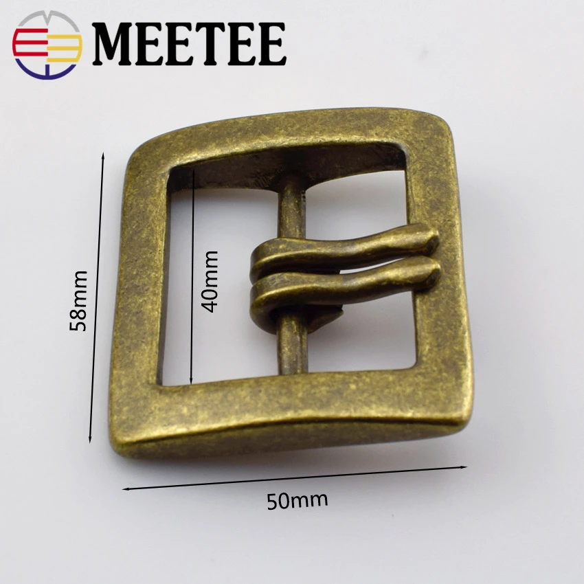 Meetee 40mm Retro Pure Copper Brass Belt Buckle for Men Women Double Pin Buckles DIY Sewing Belts Jeans Adjust LeatherCrafts