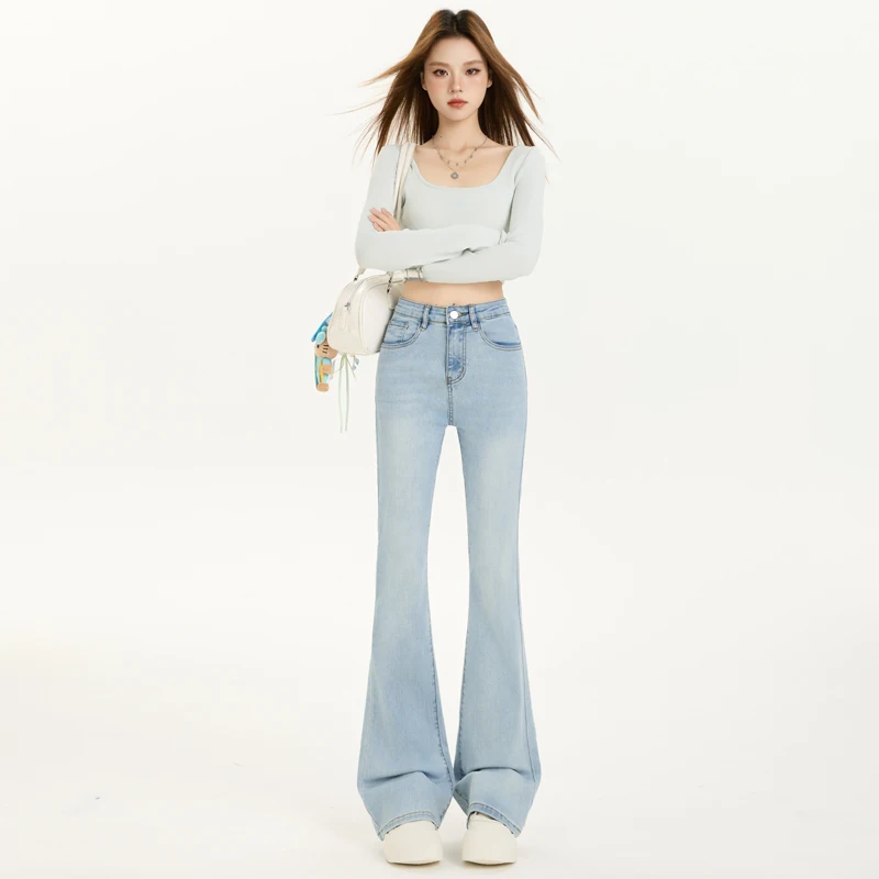 

Skin-friendly Comfortable Womens Straight Jeans European American Style Casual Washed Denim Trousers Versatile Hot
