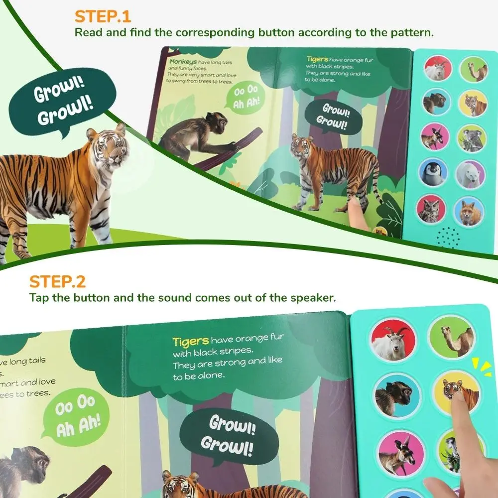 Interactief activiteitenboek Klinkt Boeken Leren Dieren Huilen Wilde dierenboeken Beer Tijger Geluid Interactieboeken Baby