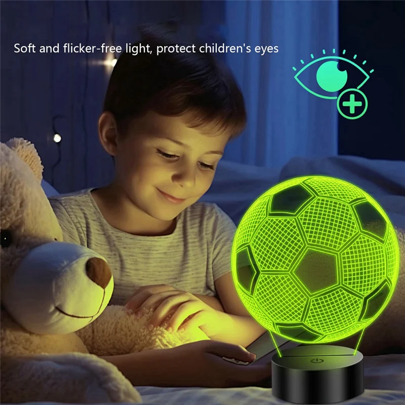 مصباح كرة القدم AAAF للأطفال، ضوء ليلي ثلاثي الأبعاد، 16 لونًا، جهاز تحكم عن بعد، هدية مثالية للأولاد،