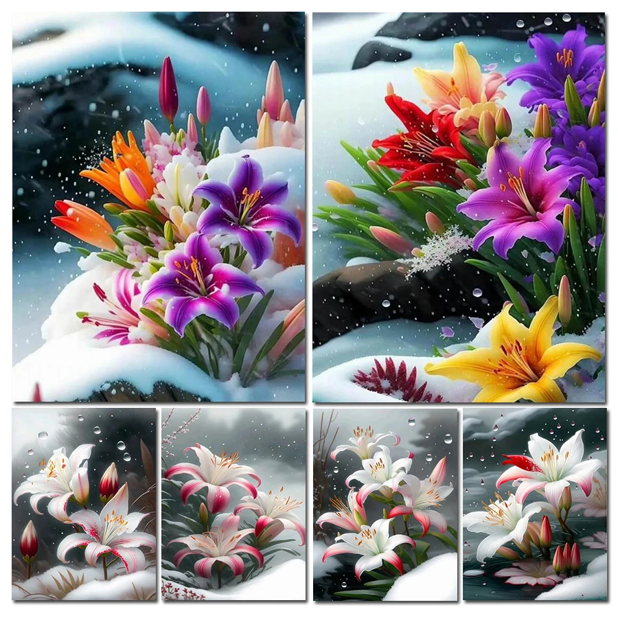 Diamond Painting Winter Colorful Lily Full Square Round Mosaic Art Diy Rhinestone Embroidery Floral Picture Wall Decor AA5364