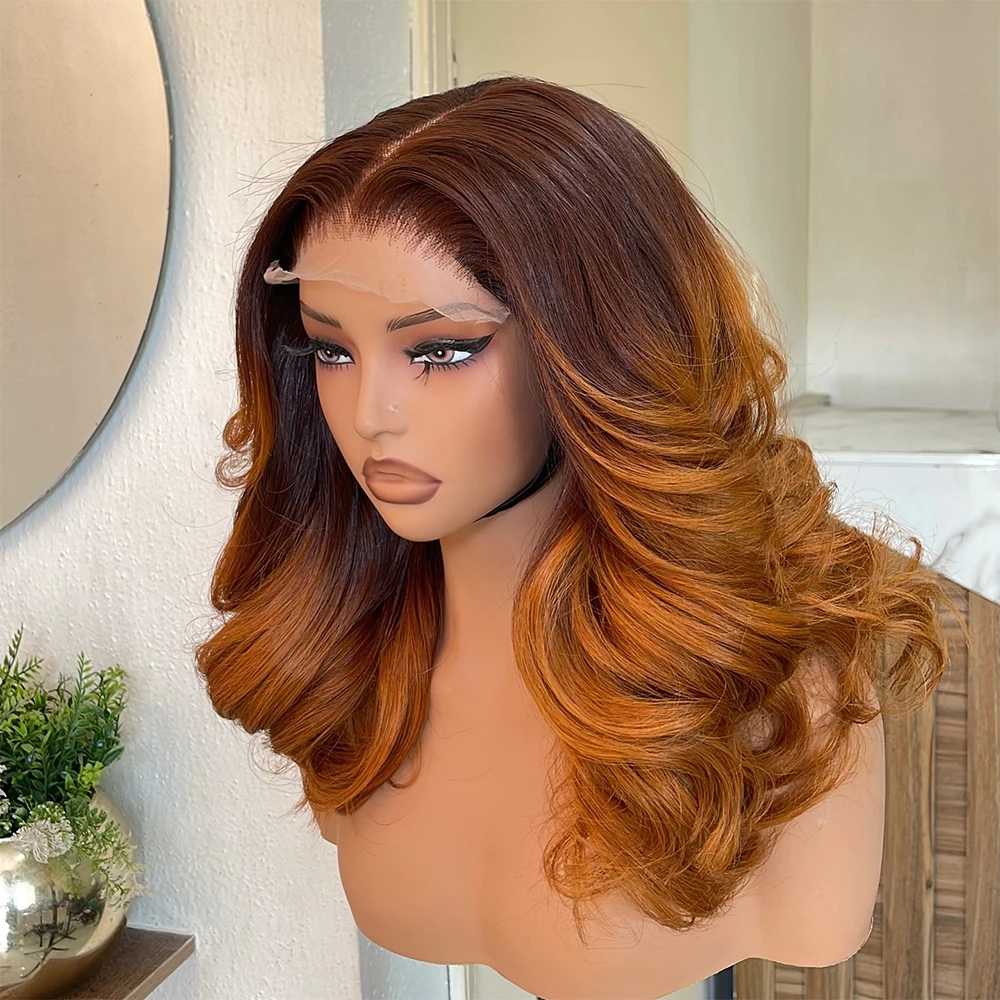 Highlight Blonde 350 Density Body Wave Wig 4 Orange Colored 5x5 Transparent Lace Closure Glueless Wigs Preplucked Ready To Wear