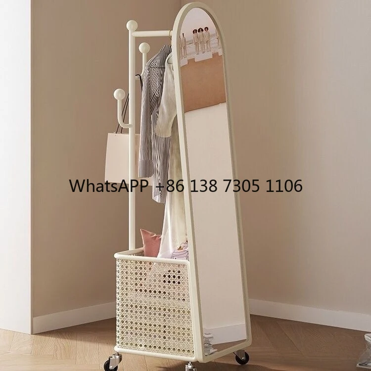 

Cream wind full body floor rotating dressing hanger coat rack integrated mirror bedroom fitting mirror