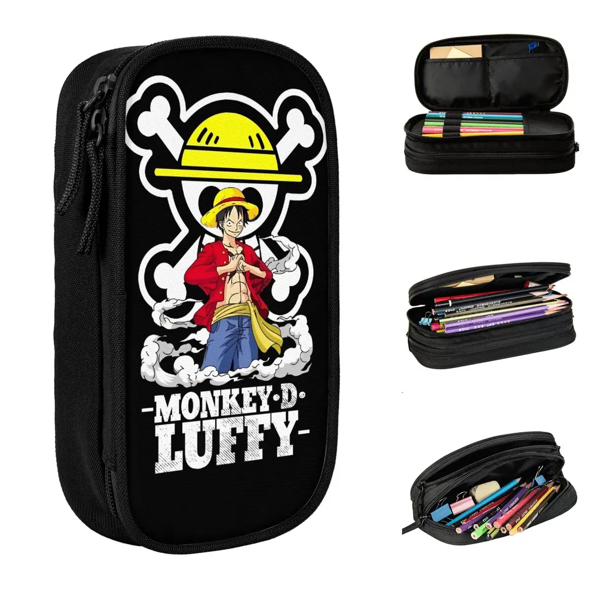 

One Piece Cartoon Anime Luffy Pencil Cases Creative Pen Holder Bag for Student Large Storage Office Zipper Pencilcases