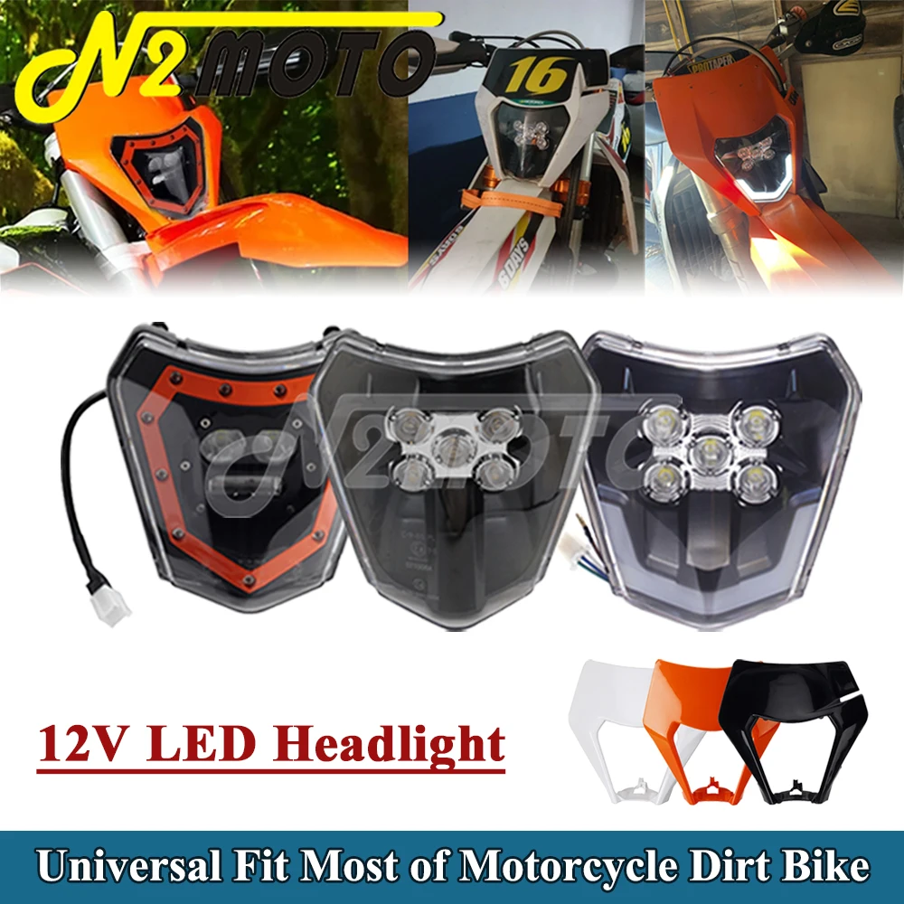 For KTM XC-W XC-F XCF-W EXC ECX-F SX SX-F SMC 690 R Enduro Universal Motorcross LED Headlight Off Road Supermoto Head Light Mask