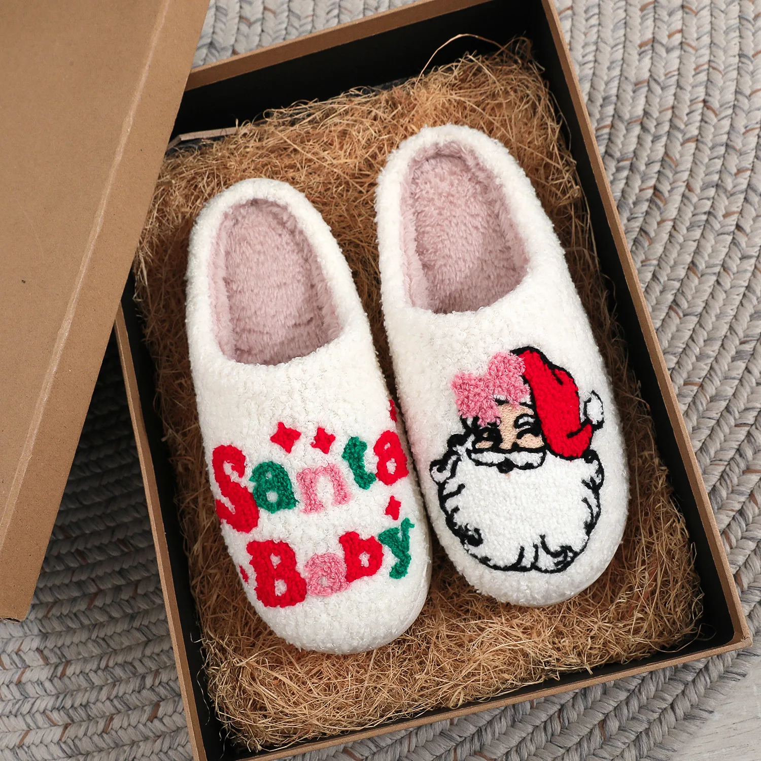 Christmas Women Slippers Cute Gingerbread Winter Warm Slides Couple Houseshoes Men Bedroom Flat Soft Sole Home Shoes for Gift