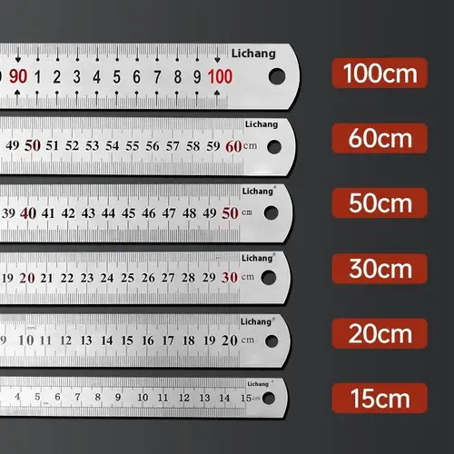 1 Uds. Regla recta de Metal de acero inoxidable de 15/20/30/40/50/60100cm para el hogar y la escuela herramienta de medición de precisión suministros de herramientas de dibujo