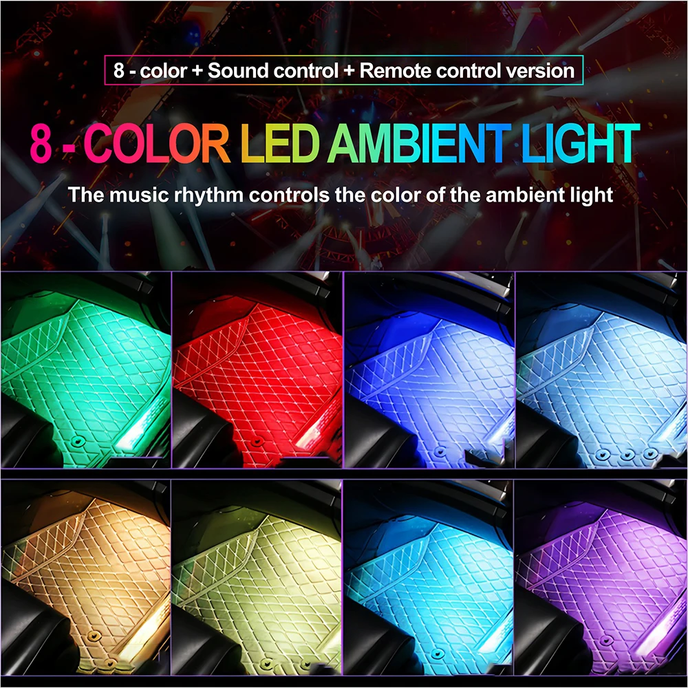 Neon 36 48 72 RGB LED Auto-interieur Ambient Voetlicht Draadloze afstandsbediening Muziek APP Controle Auto RGB Sfeer Decoratieve Lamp DC12