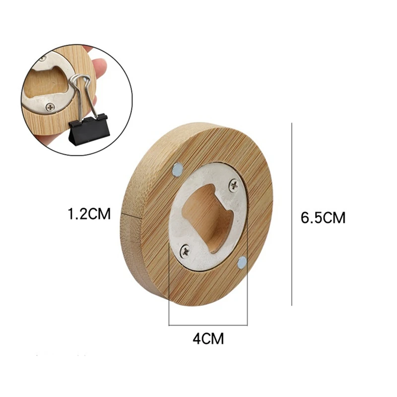 Enjoy New 30PCS DIY Bamboo Round Shape Bottle Openers Coaster Fridge Magnet Refrigerator Sticker Bar Decoration Beer Bottle Open