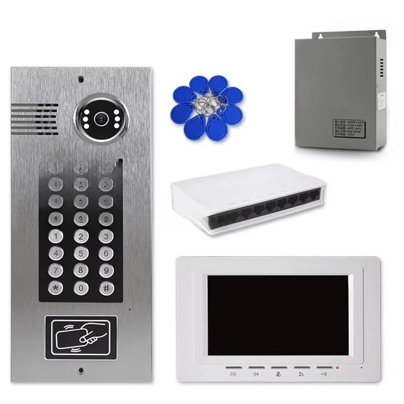 Full touch screen doorbell professional apartment building intercom system with 7-inch indoor display screen