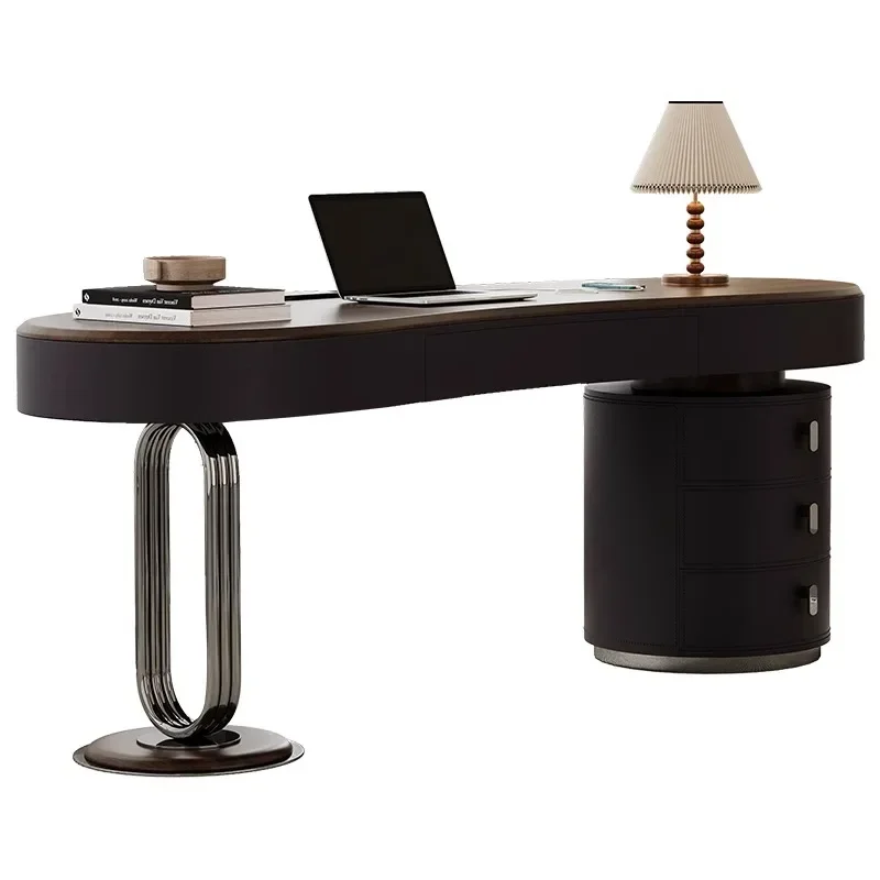 

Premium solid wood light luxury curved desk retro home study desk