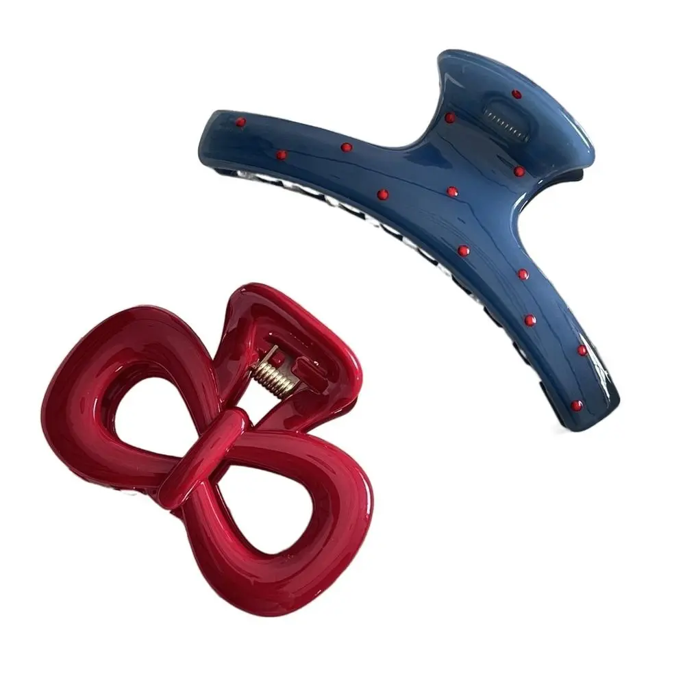 Retro blaue gepunktete Haarspange, rote Schleife, Haifischklaue, Haarnadel, Haarspange, Haarschmuck, Kopfbedeckung