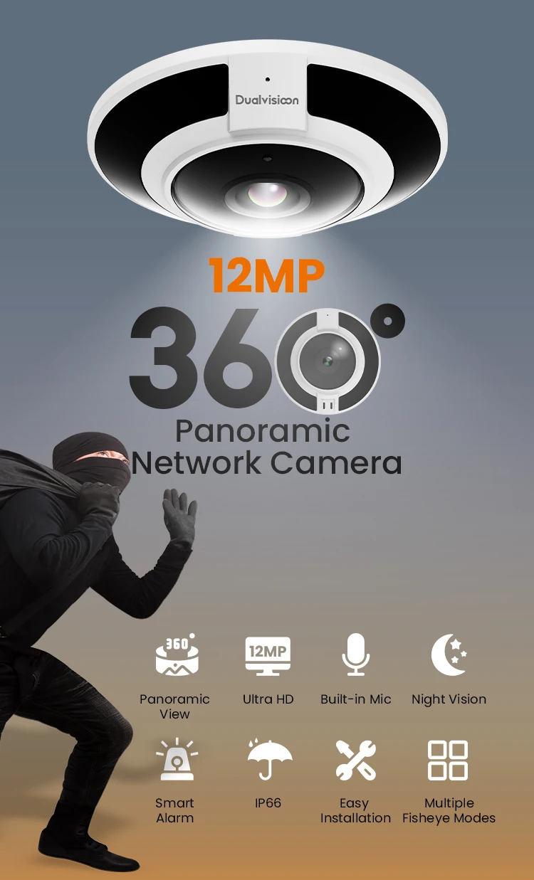 IR Night Vision Network Poe Security Fish Eye Lens Camera 12mp Outdoor 360 Degree Panoramic View P2p Dome CCTV Fisheye IP Camera