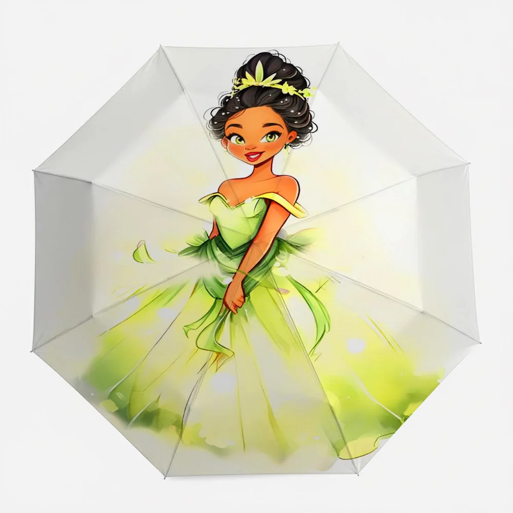 

Складной зонт с принтом принцессы Диснея Тианы в зеленом платье, автоматически раскрывающийся ветрозащитный дорожный зонт для поклонников принцесс, портативный зонт.