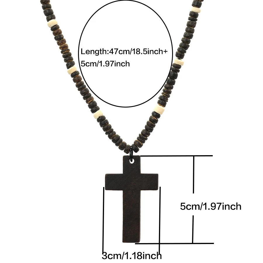 Vintage Jesus Wooden Beads Cross Necklace For Men Women Pendant Jewelry