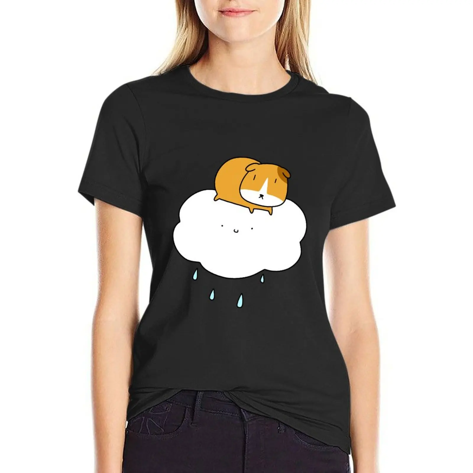 Rain Cloud Guinea Pig T-Shirt tops Blouse female lady clothes western t-shirt dress for Women