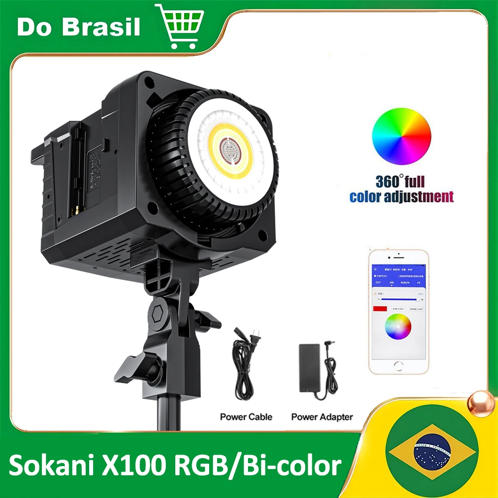 【DO BRASIL】Sokani X100 RGB Bicolor 100W COB LED Video Light Balanced Lighting Bowens Mount for Photography Studio Outdoor YouTub