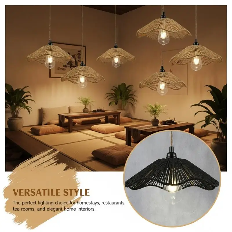 Handwoven Rope Lampshade Chandelier Covers Shades Ornament Decorative Living Room Kitchen Ceiling Woven Lamp Shade