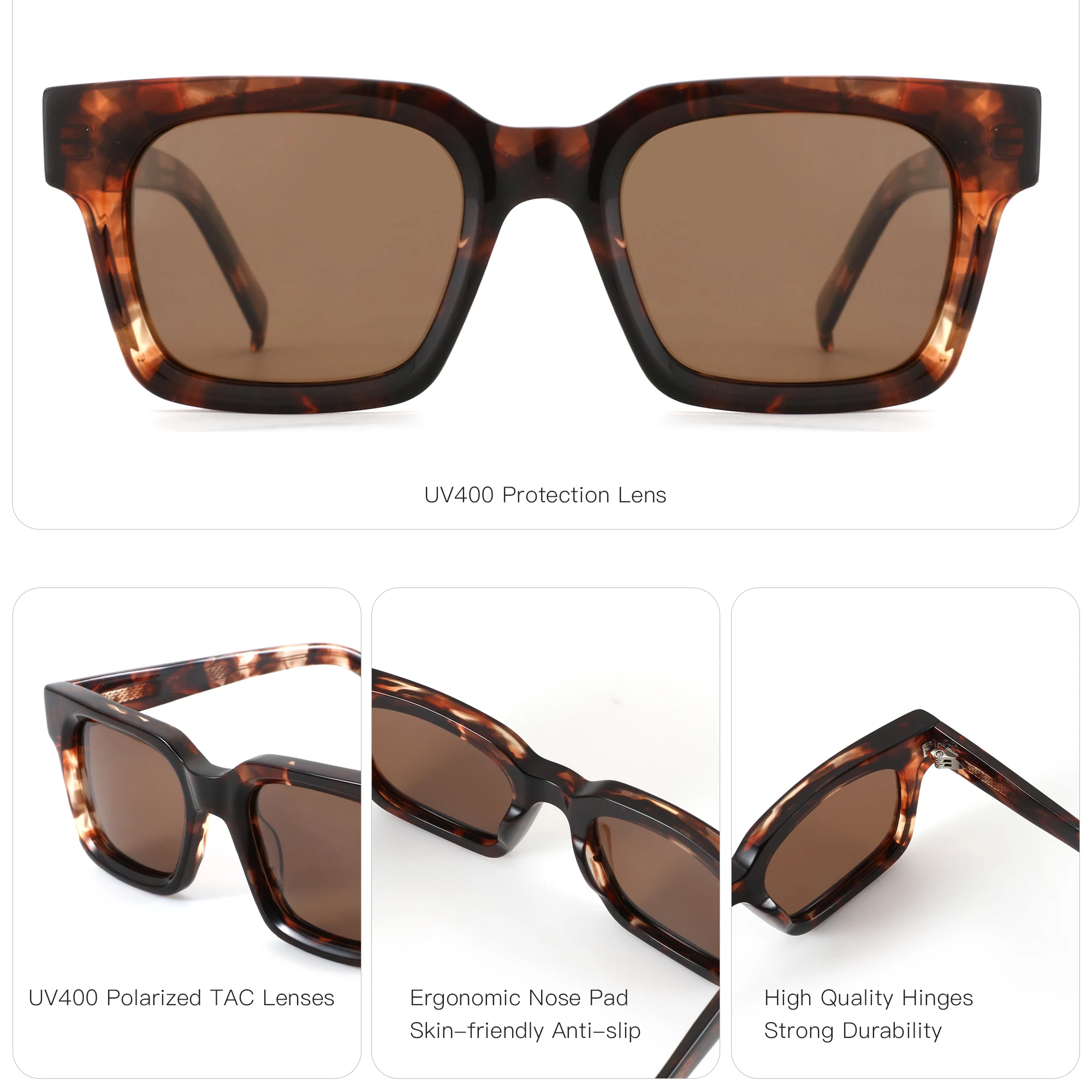 BLUEMOKY スクエア アセテート べっ甲柄 カスタム処方サングラス 累進近視 女性 視力矯正 UV400 レンズ