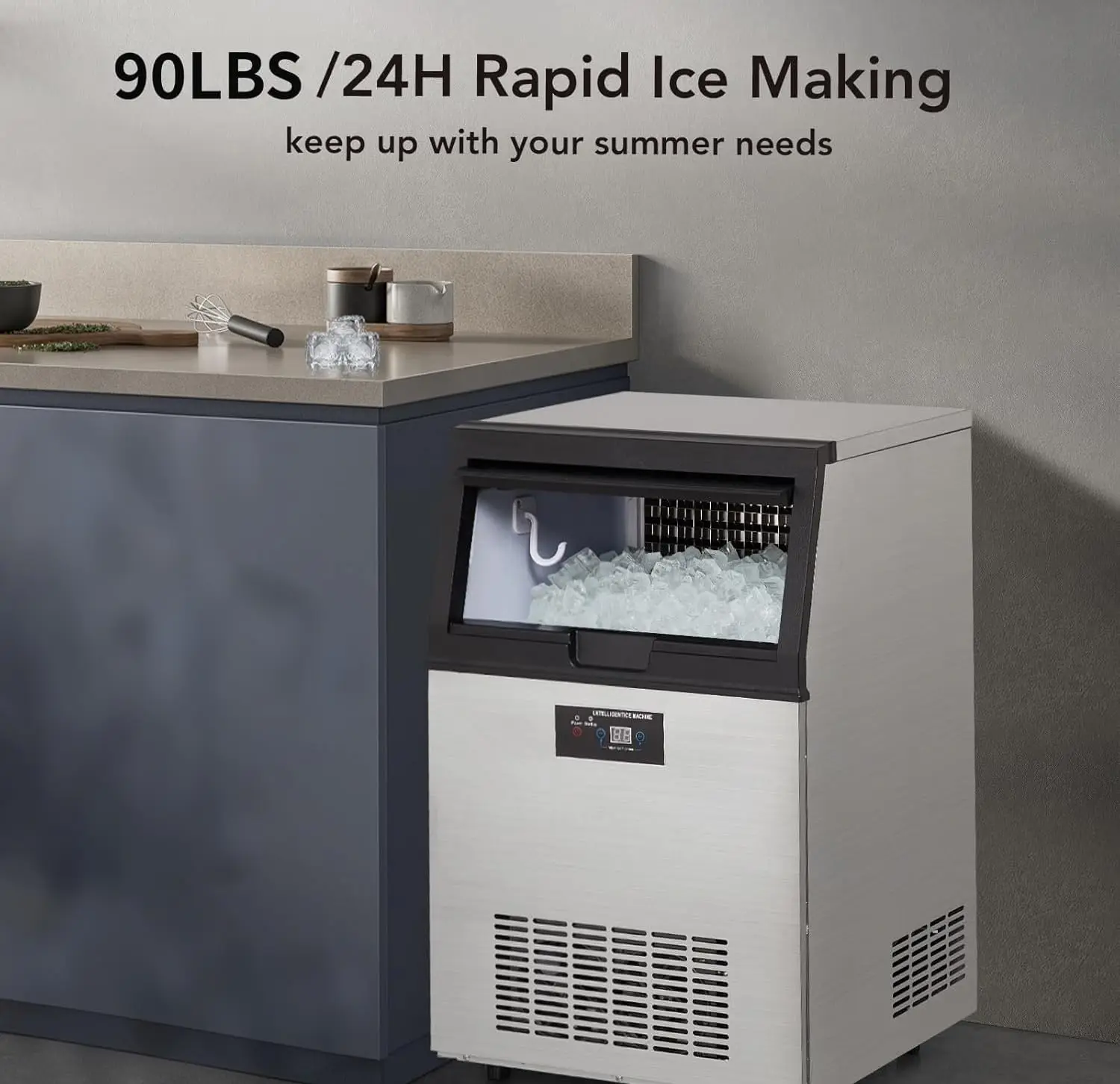 Commercial Ice Maker Machine 100lbs/24H, Stainless Steel Under Counter ice Machine with 33lbs Ice Storage Capacity,, Customized
