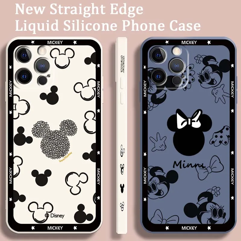 Black Mickey Mouse logo Phone Case For Apple iPhone 17 16 15 14 13 12 XR XS X Pro Max Plus Liquid Left Rope Soft Cover