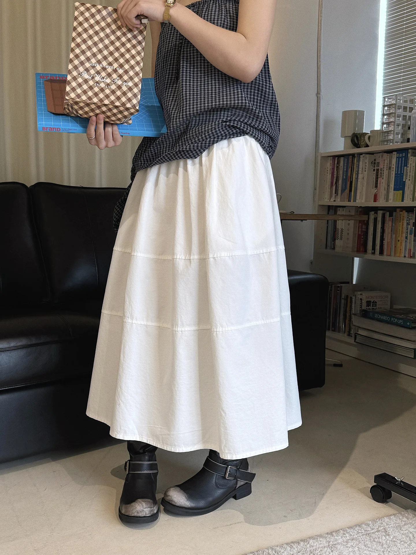 

Весенне-летняя новая юбка А-силуэта в японском стиле, свободная и стройнящая, с эластичной талией, для женщин.