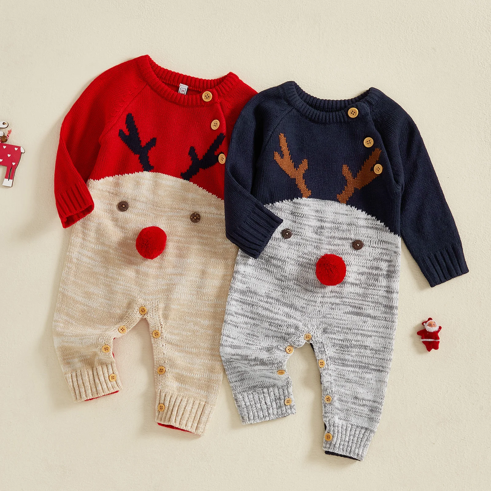 3-24M Infant Baby Boy Girl Christmas Rompers Reindeer Knitted Jumpsuits Xmas New Year's Costume Winter Warm Wool Baby Clothing