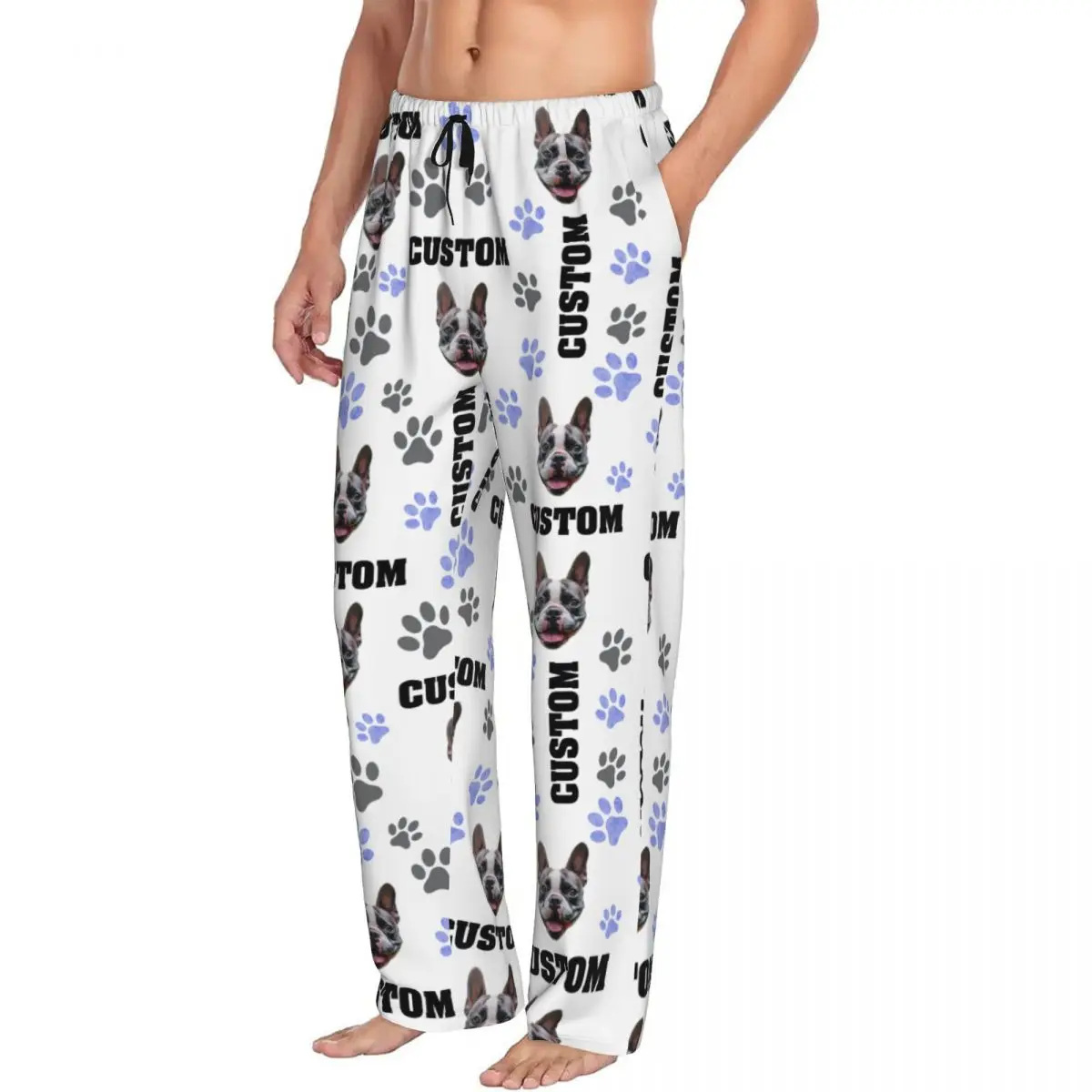 Pet Photo Custom Pajama Pants Men's Personalized Dog Name Print Sleep Sleepwear Bottoms with Pockets