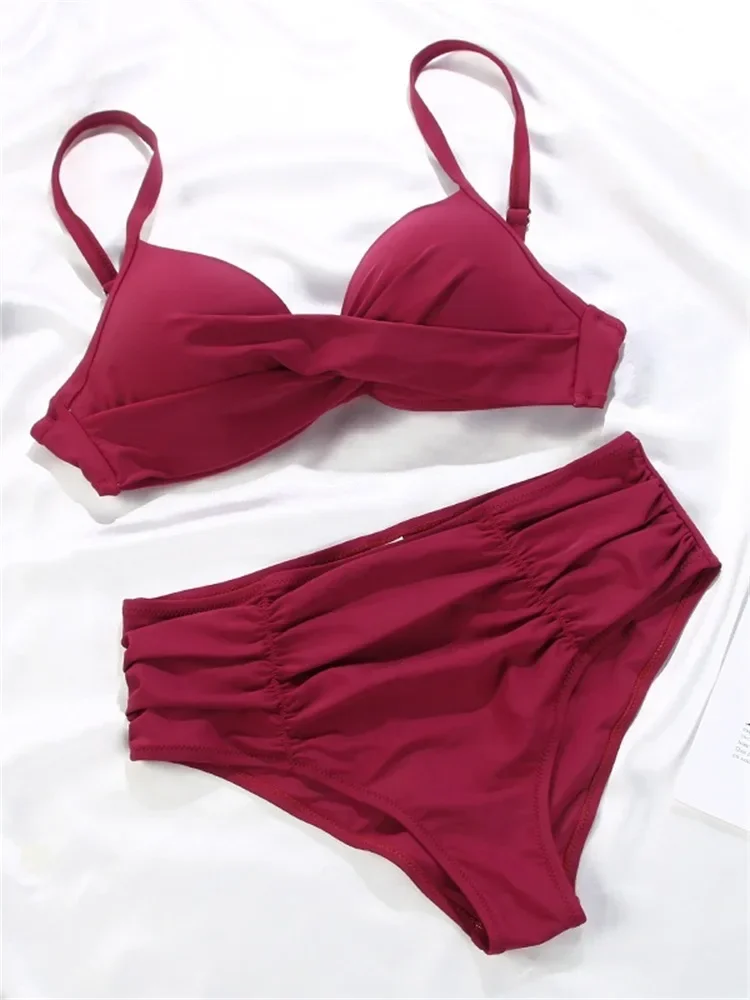 

Miyouj String Bikinis Women Solid Swimsuits Pleated Swimwear Push Up Bathing Suit Sexy Biquini Mujer Bandage Swimming Wear Beach