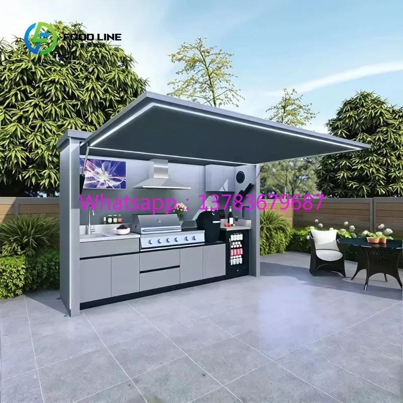 

Customized Luxurious Hot Selling Multi-Functional Outdoor Movable Kitchen Easy Install With Combined Sink and Fridge