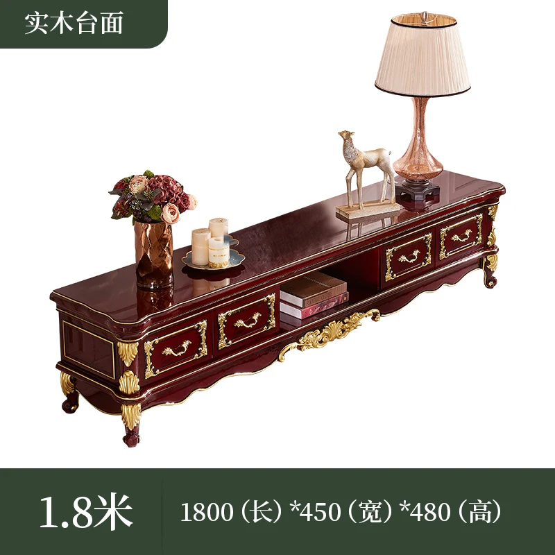 European style solid wood carved TV cabinet. Red sandalwood light luxury TV cabinet