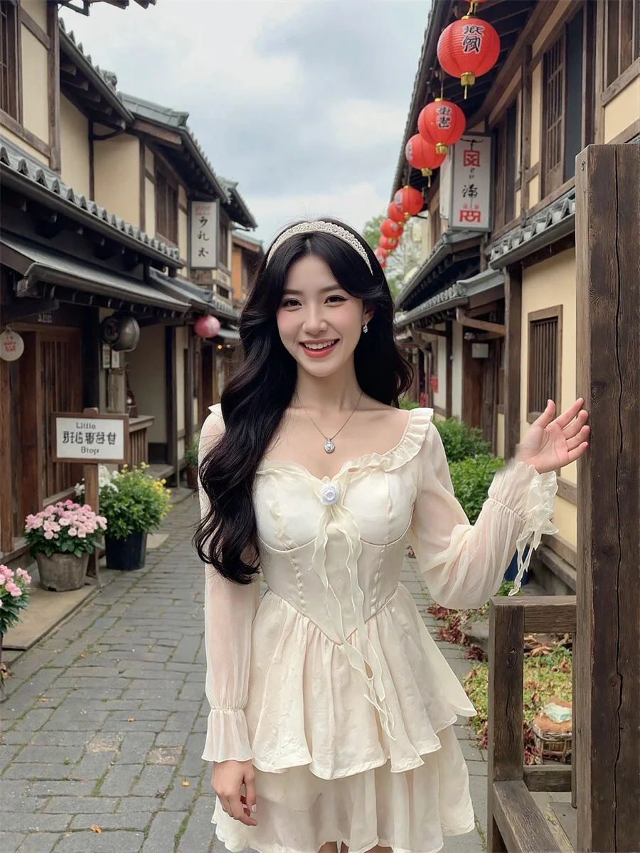 여성용 흰색 드레스 A라인 리본 단색 봄 편안한 얇은 휴가용 컷아웃 펜슬 글리터 스택드 오피스 외출용