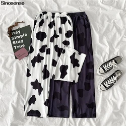 Women Cow Print Wide Leg Pants Sports Pants Palazzo Joggers Stretchy Streetwear Loose Trousers High Waist Sweatpants Baggy