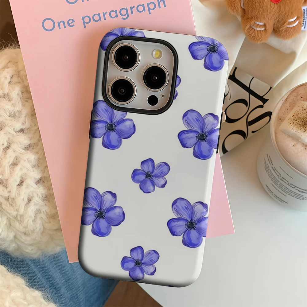 Patrón de acuarela de anémona azul IPhone17 funda de teléfono imprescindible para IPhone 17 16 15 14 13 12 Pro Max Plus contraportada de doble capa