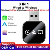 3 en 1 inalámbrico Carplay Smart Mirror Link Carplay Android Auto USB Dongle adaptador con cable Carplay a Plug And Play inalámbrico