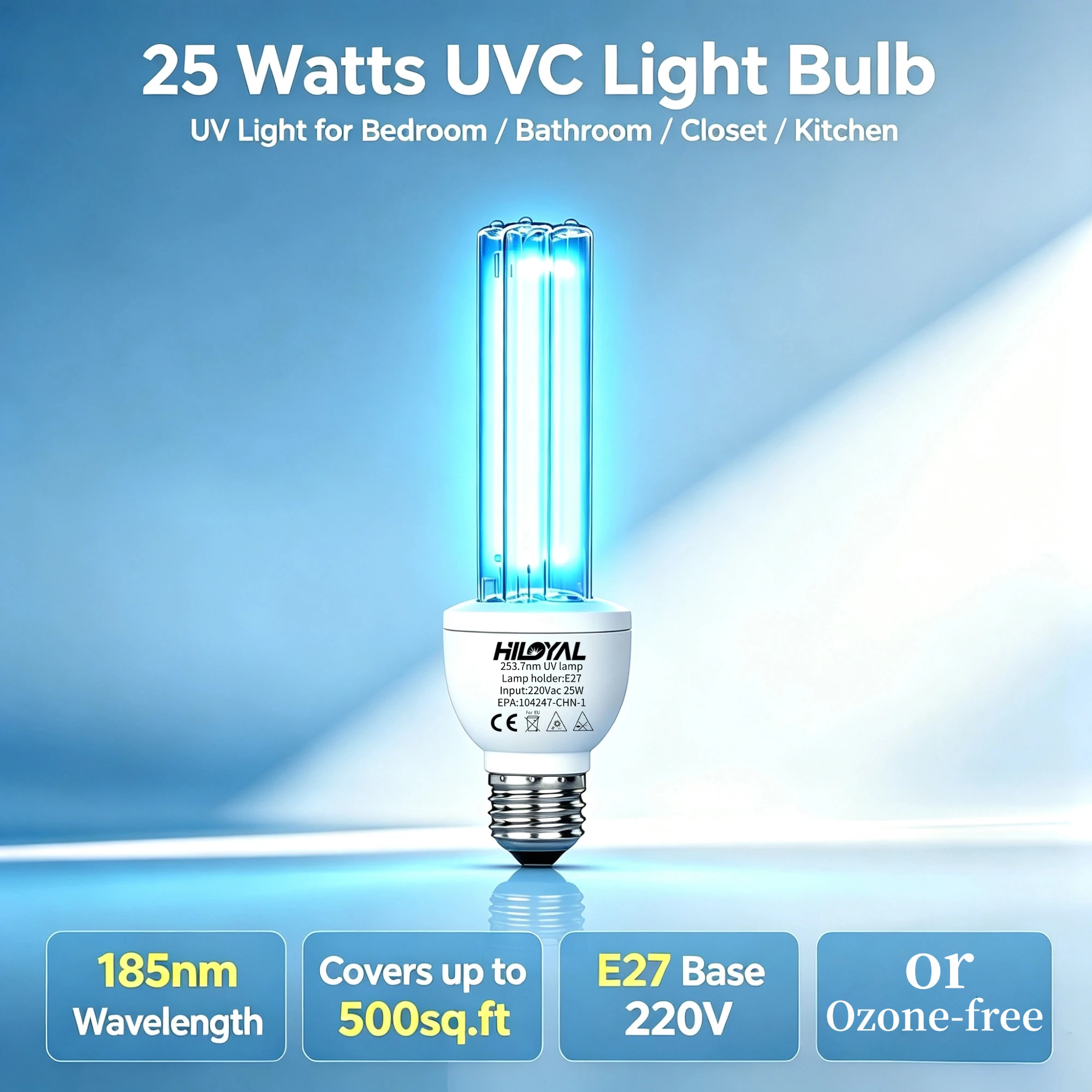 Ampoule UV-C E27 avec ou sans ozone, 220V 15W 25W 254nm, lampe UV de purification de l'air pour sous-sol et maison