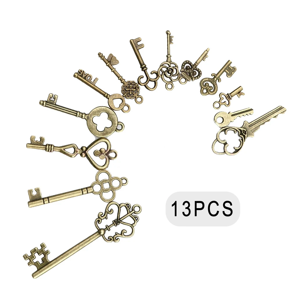 

13pcs Vintage Antique Old Brass Skeleton Alloy Keys Lot Cabinet Barrel Lock Hand Sanitzer Holder Key Chain Home Decor