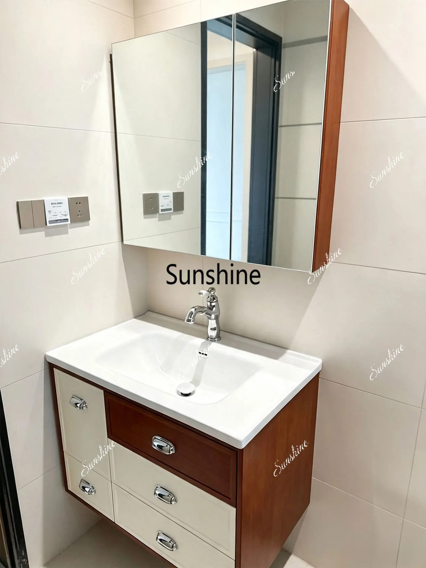 French retro ceramic integrated washing table and bathroom cabinet