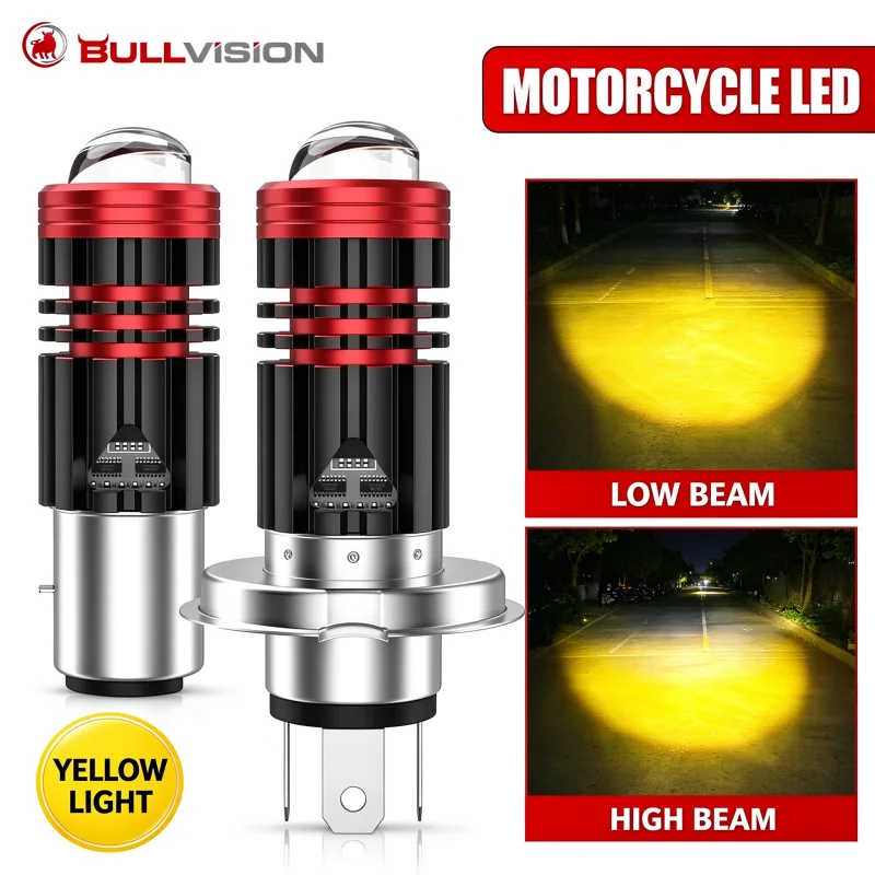 1/2Pcs Motorcycles LED Headlight Bulb H4 BA20D P15D Led Motorcycle LED Lamp Lenses Spotlight Hi Lo Beam Yellow White Universal