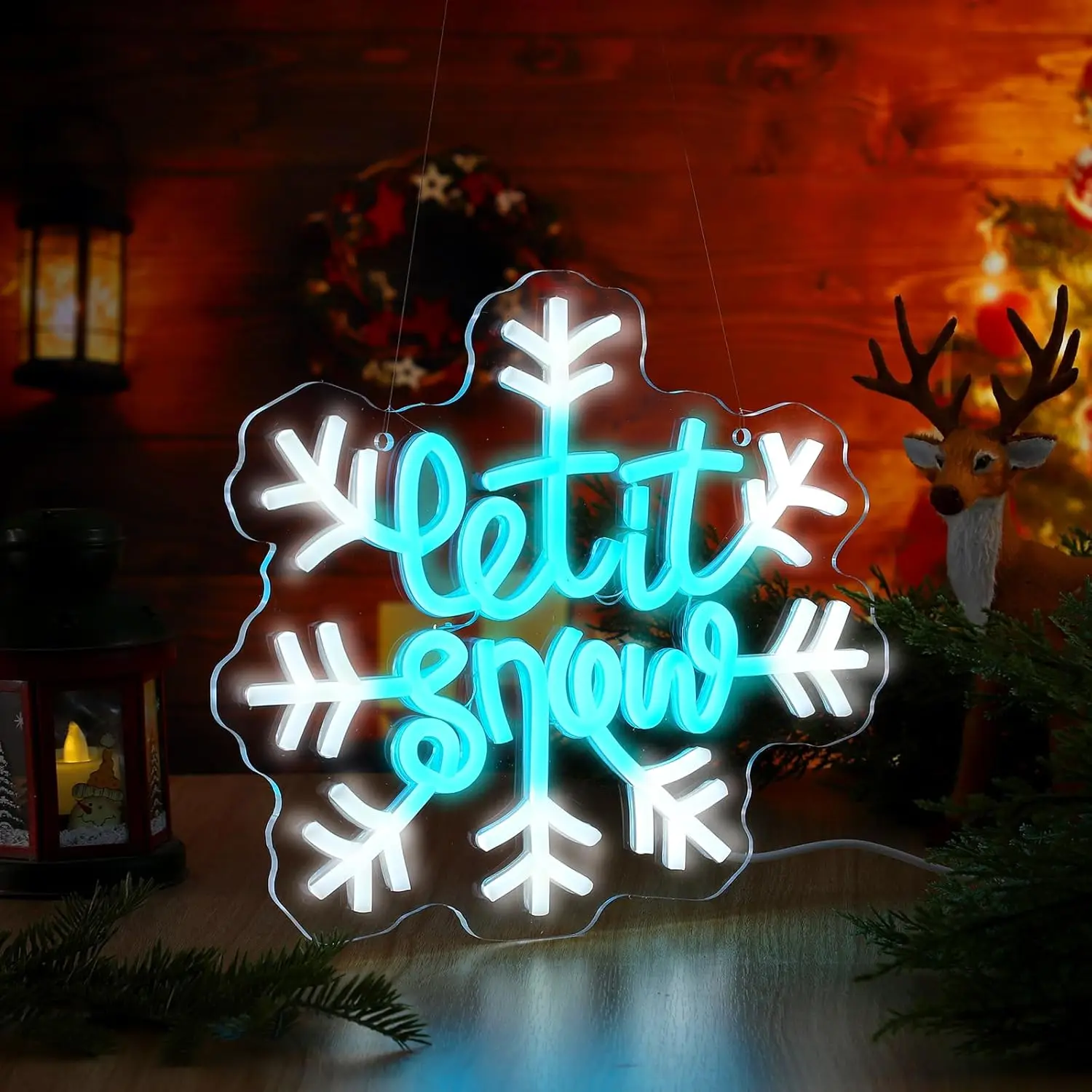 Christmas Snowflake LED Neon Sign Window Snowflake Light Decoration USB Dimmable Christmas Party Neon Light Xmas Party Gift