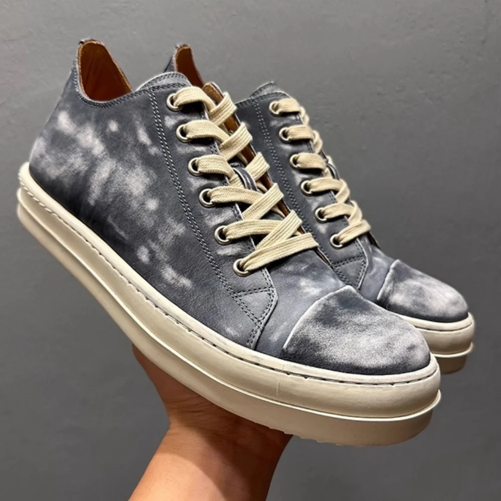 

QHCCID Men's Leather Shoes round Toe Design Breathable Durable Stitching Method Fashionable High Top Sports Shoes for Daily Wear