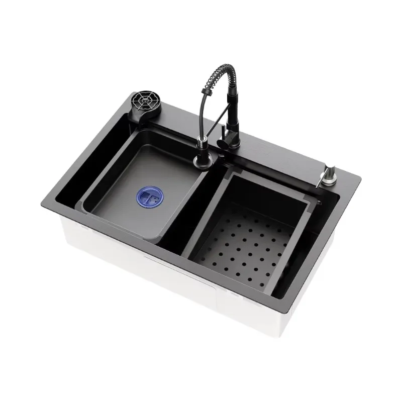 Modern 29.5 X 17.7 Inch Stainless Steel Single Bowl Kitchen Sink Multifunctional Drop Sink Pull-Down Faucet Multiple Accessories