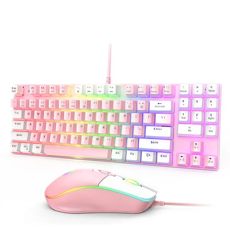 G26 + CW905 Wired Gaming Keyboard Mouse Set White Pink G26 Wired Mechanical Keyboard 89-keys