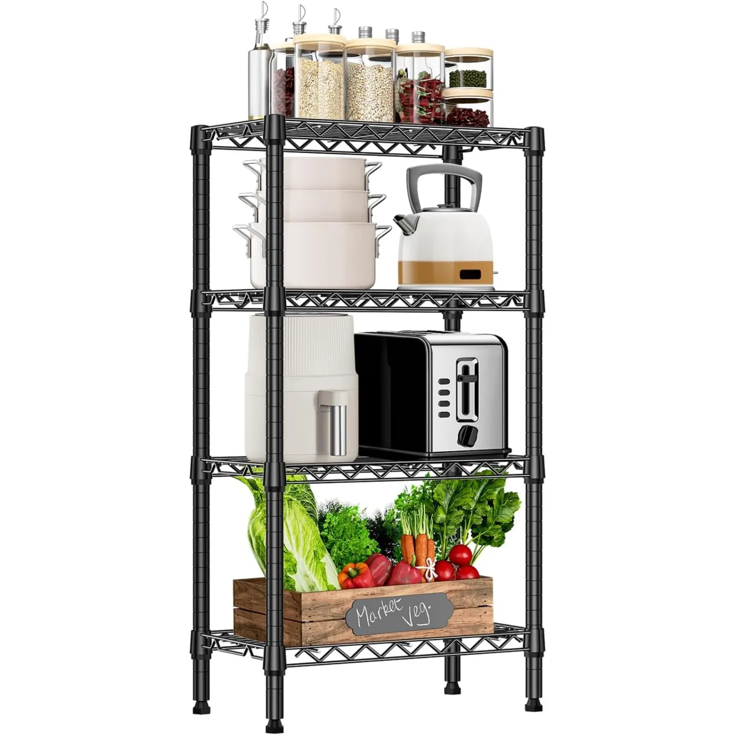

1000 lbs 4 Tier Shelf Metal Storage Shelves Wire Rack Closet Organizers with PP Board for Garage 11.8" D x 21.7" W x 39.5" H