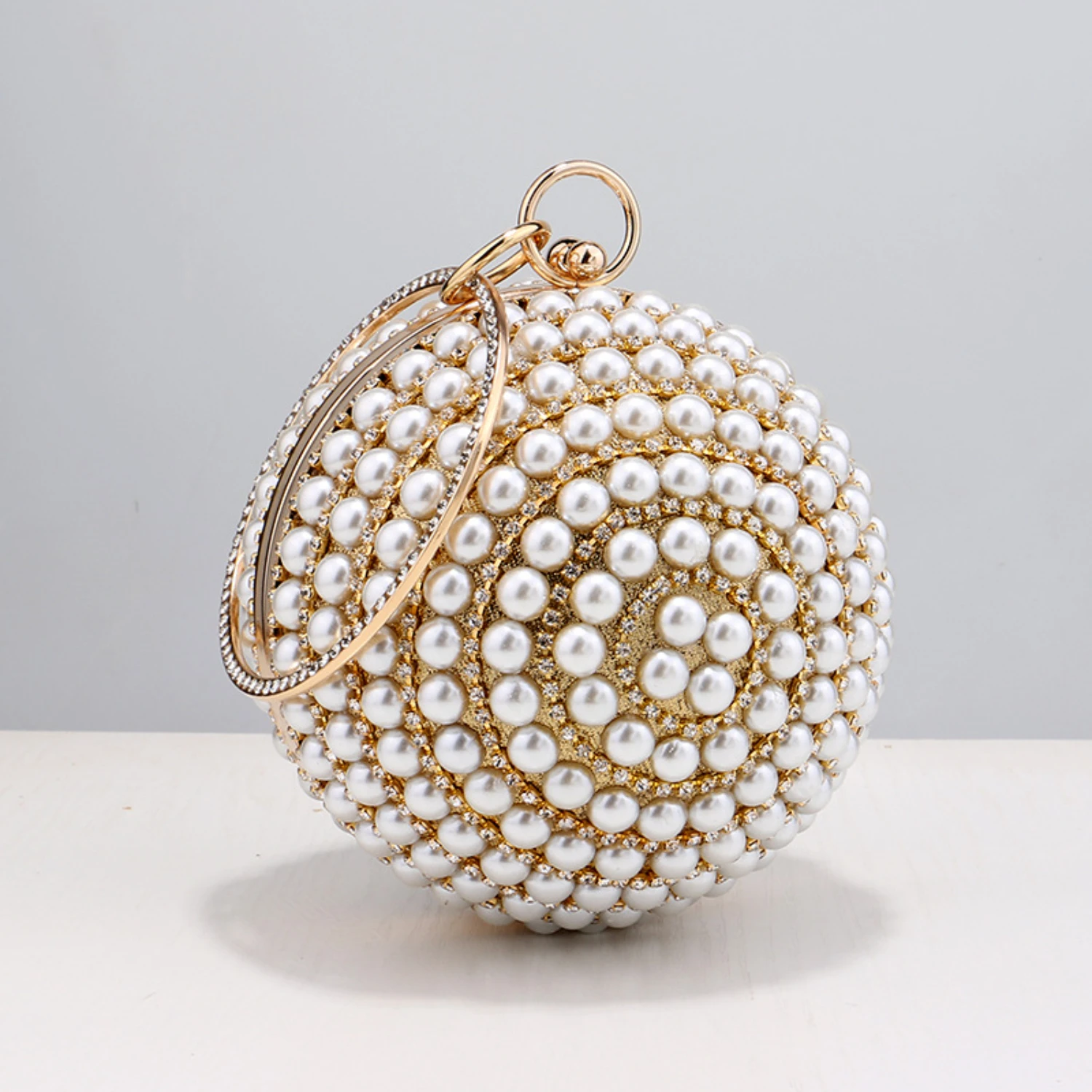 

Luxury Rhinestone Ball Evening Bag, Elegant Beaded Faux Pearl Clutch Purse, Women's Dress Handbag For Wedding Party Prom Banquet