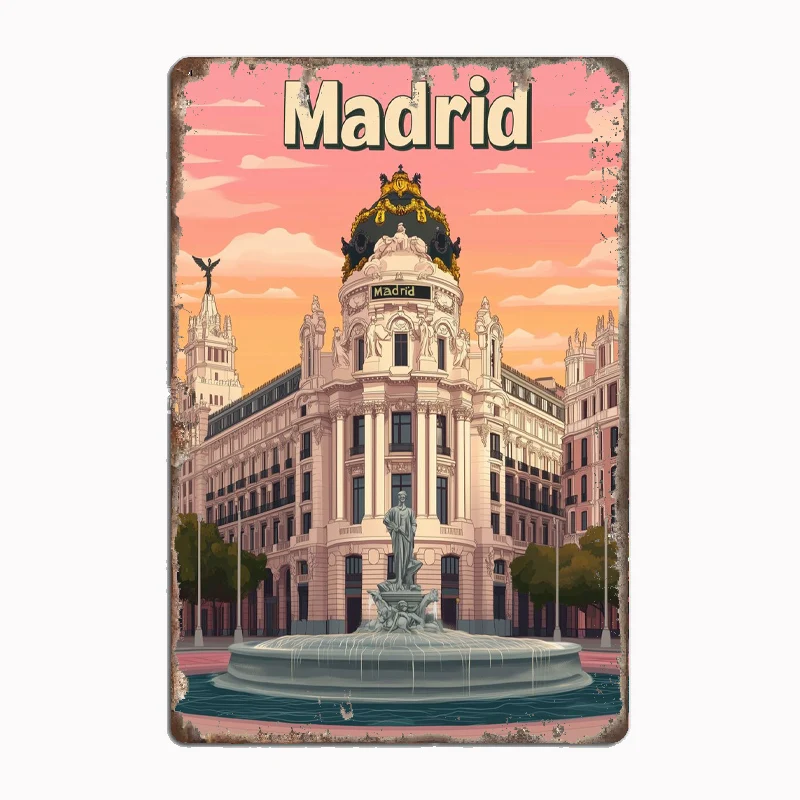 

Digital Art of Madrid's City Skyline Art Poster Metal Plaque Poster Club Home Bar Cave Classic Plaques Tin Sign Room Wall Decor